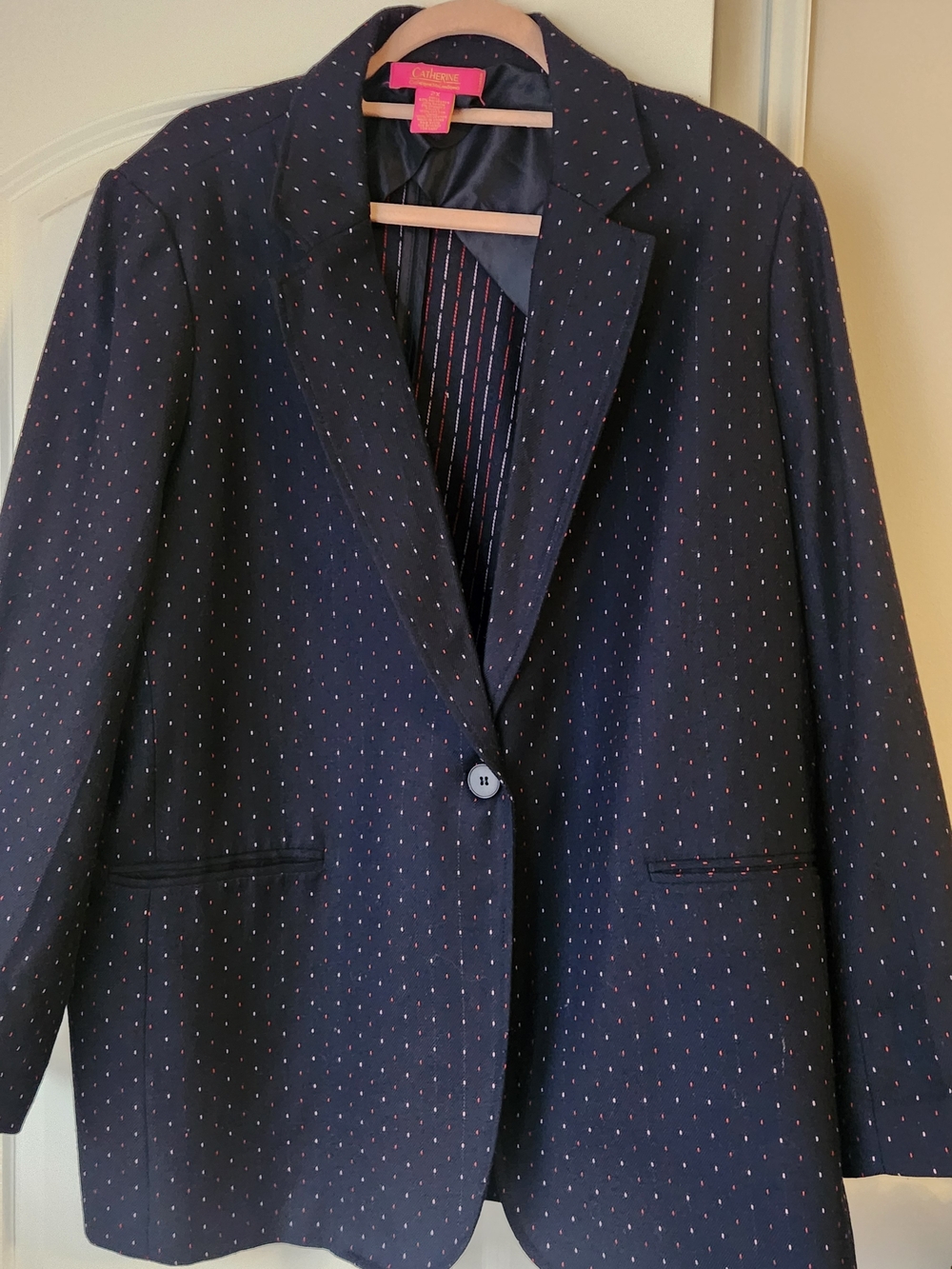 Catherine Malandrino Navy Blazer with Pink And Red Microdots